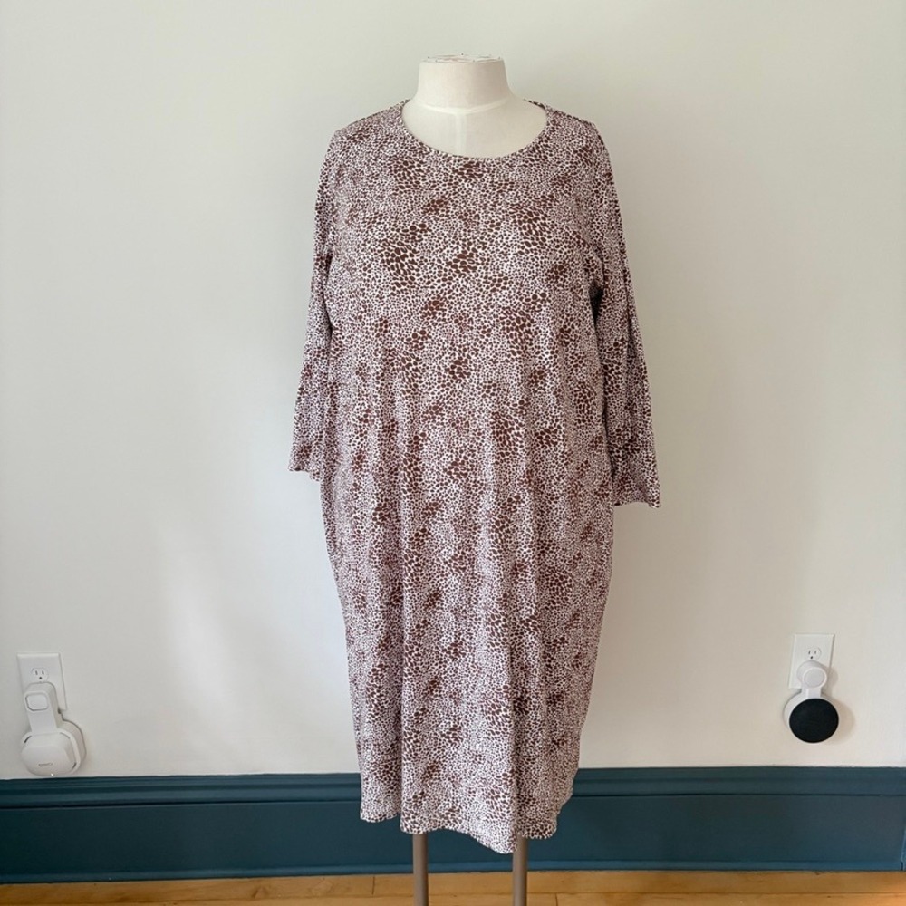 Lands End Animal Print Cotton Jersey Night Dress Women'a 3X Brown Long Sleeve